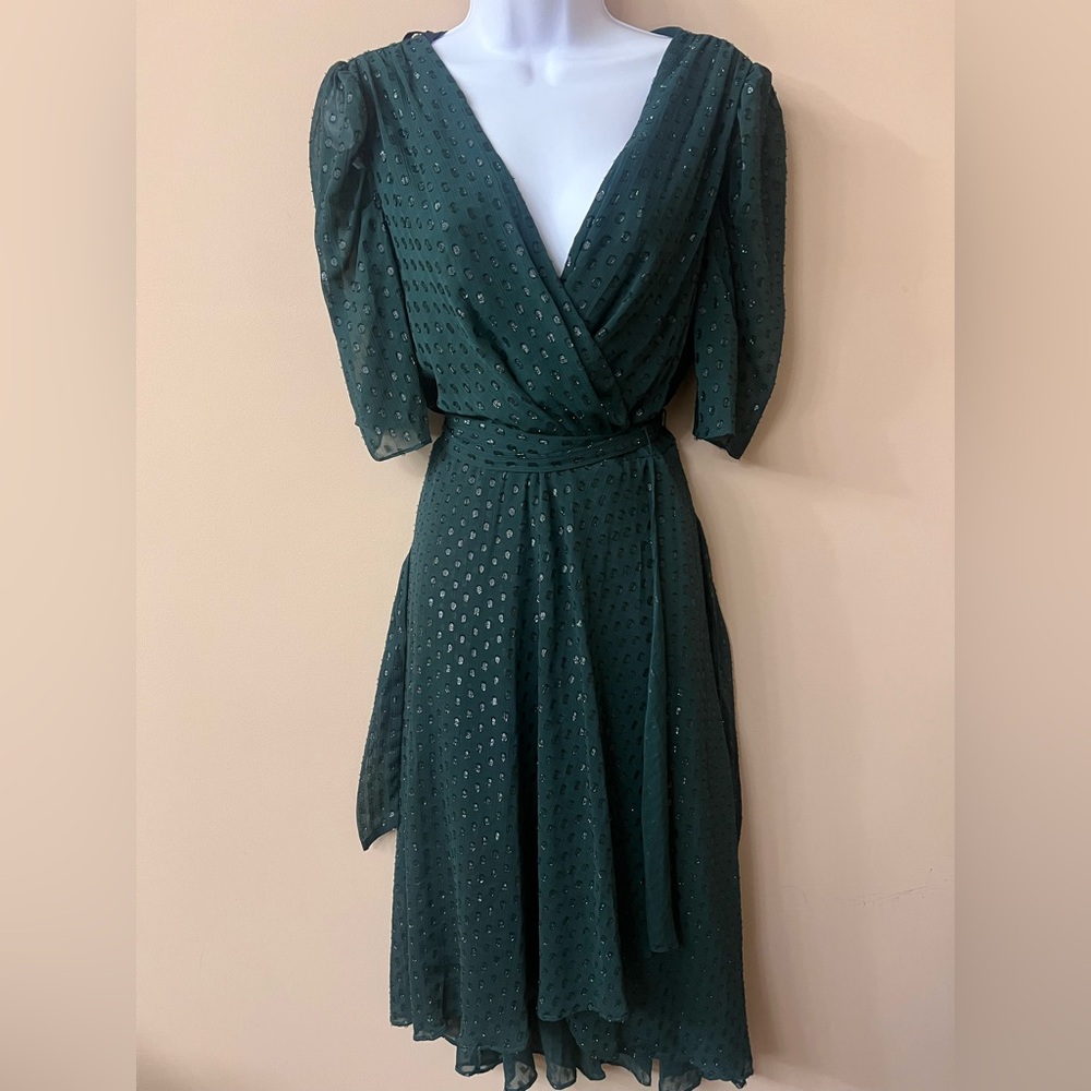 NWOT - Tommy Hilfiger Glitter-Dot Puff-Sleeve Midi Dress, Size 12